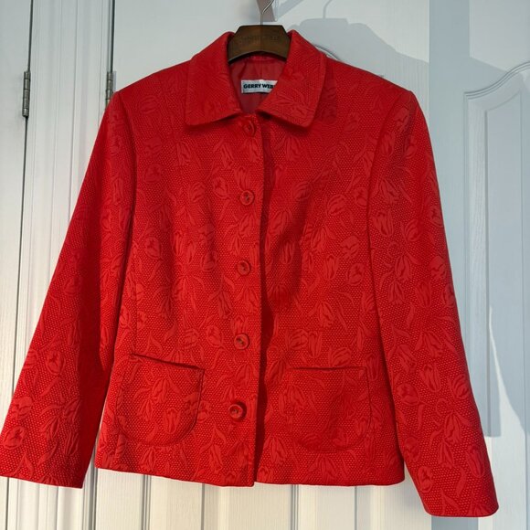 Gerry Weber Textured Floral Button-Up Blazer Coral - Picture 1 of 9